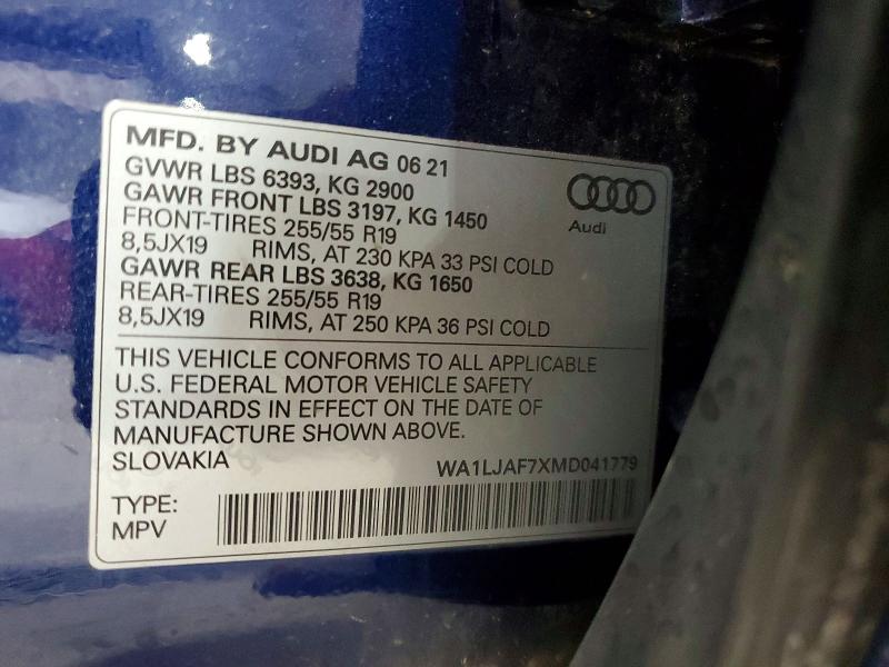 Продажа на аукционе авто 2021 Audi Q7, vin: WA1LJAF7XMD041779, номер лота: 59611306