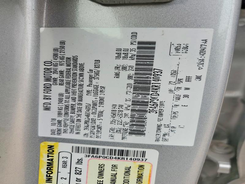 Aukcja sprzedaży 2019 Ford Fusion, vin: 3FA6P0CD4KR140937, numer aukcji: 61098246