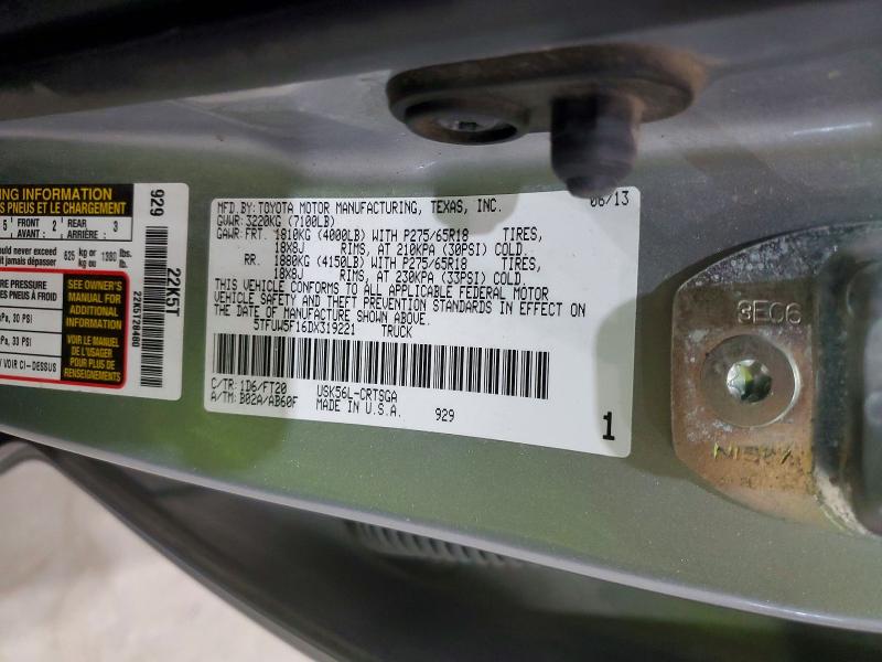 61582116 :رقم المزاد ، 5TFUW5F16DX319221 vin ، 2013 Toyota Tundra مزاد بيع