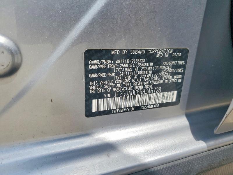 Aukcja sprzedaży 2024 Subaru Crosstrek, vin: JF2GUADC6RH346728, numer aukcji: 62083346
