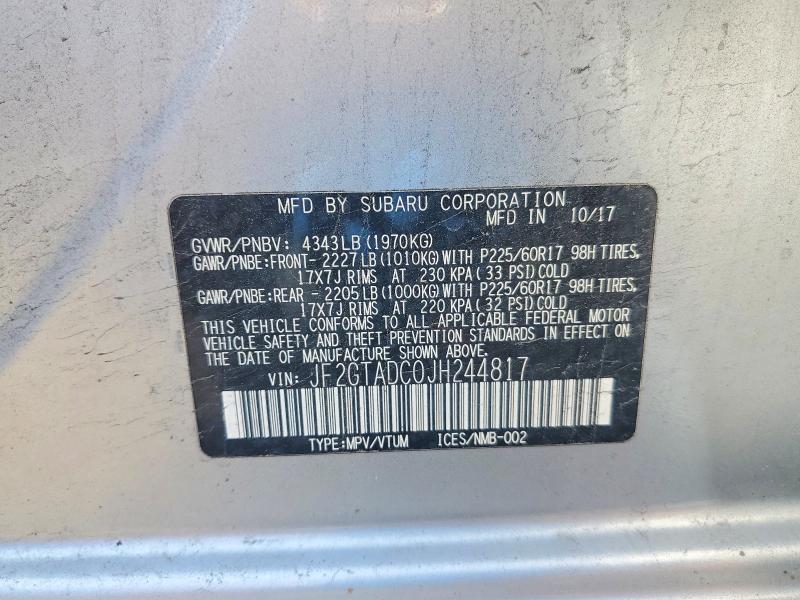 61500596 :رقم المزاد ، JF2GTADC0JH244817 vin ، 2018 Subaru Crosstrek مزاد بيع