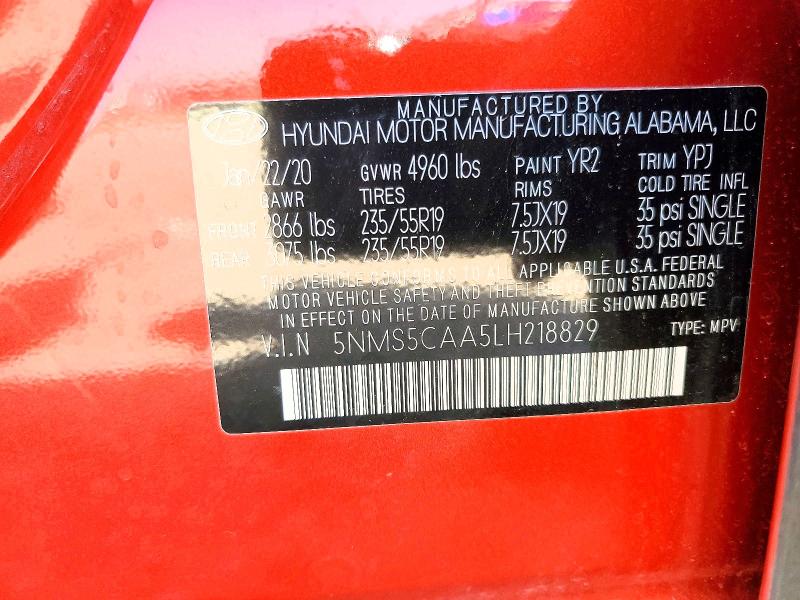 2020 Hyundai Santa Fe მანქანა იყიდება აუქციონზე, vin: 5NMS5CAA5LH218829, აუქციონის ნომერი: 60476936