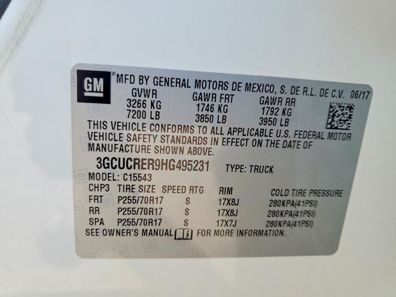 Aukcja sprzedaży 2017 Chevrolet Silverado, vin: 3GCUCRER9HG495231, numer aukcji: 60432286