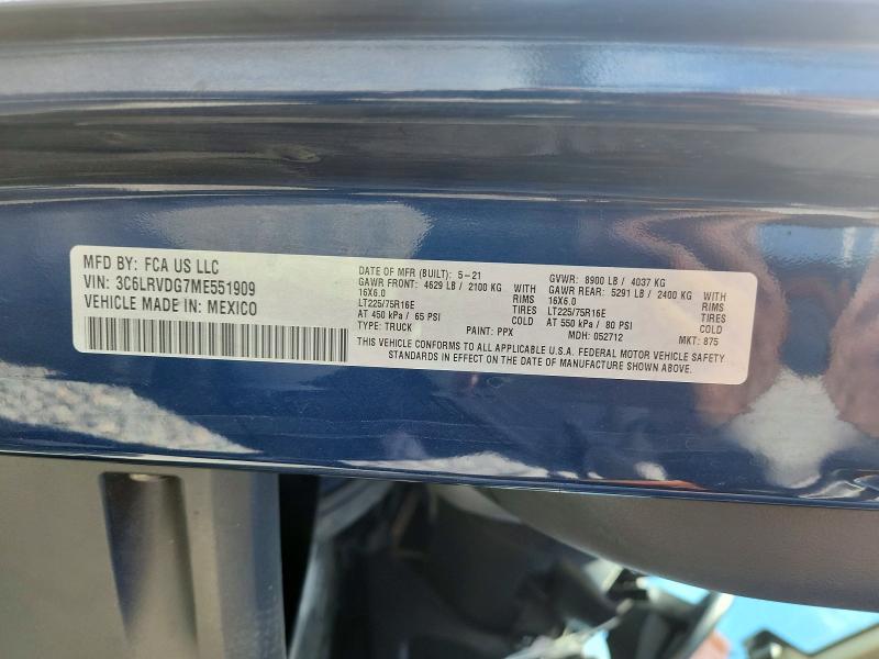 Auction sale of the 2021 Ram Promaster 2500, vin: 3C6LRVDG7ME551909, lot number: 60968306