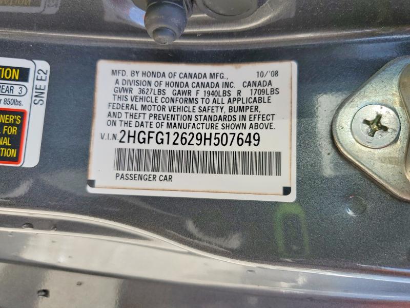 59284566 :رقم المزاد ، 2HGFG12629H507649 vin ، 2009 Honda Civic مزاد بيع
