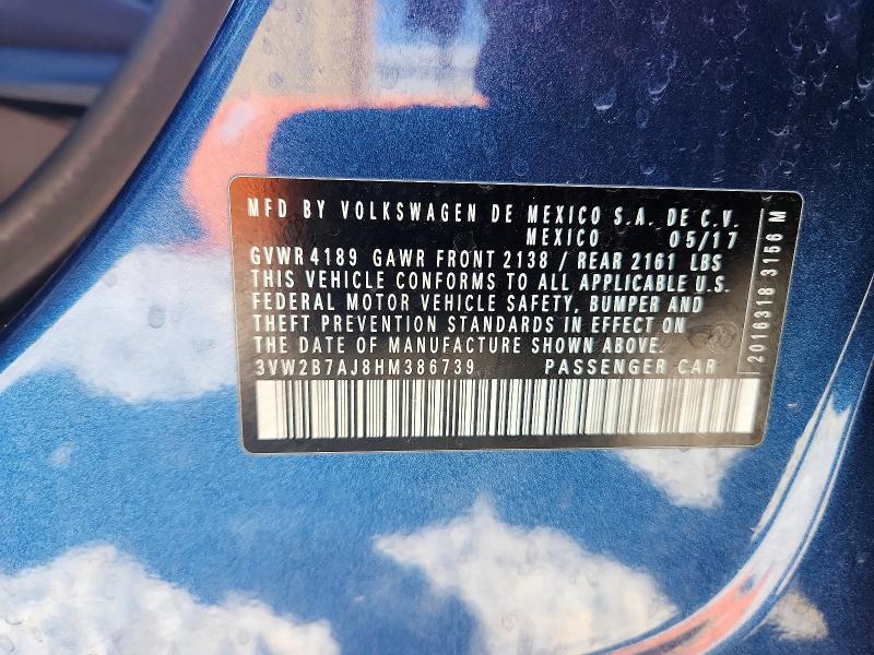 Продажа на аукционе авто 2017 Volkswagen Jetta, vin: 3VW2B7AJ8HM386739, номер лота: 62994666