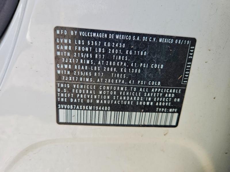 Aukcja sprzedaży 2019 Volkswagen Tiguan, vin: 3VV0B7AX9KM194480, numer aukcji: 60865896