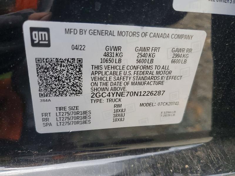 Продажа на аукционе авто 2022 Chevrolet Silverado, vin: 2GC4YNE70N1226287, номер лота: 60047726