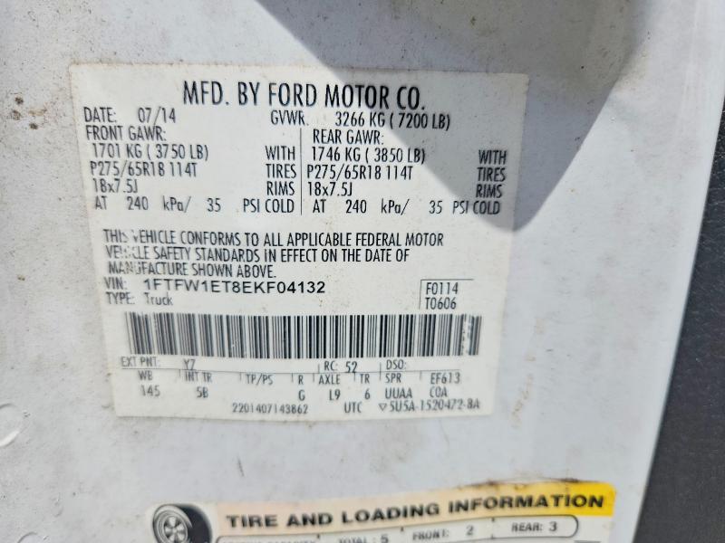 2014 Ford F150 მანქანა იყიდება აუქციონზე, vin: 1FTFW1ET8EKF04132, აუქციონის ნომერი: 61988586