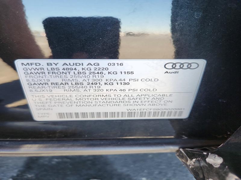 Продажа на аукционе авто 2016 Audi Q3, vin: WA1EFCFS8GR020981, номер лота: 62624596