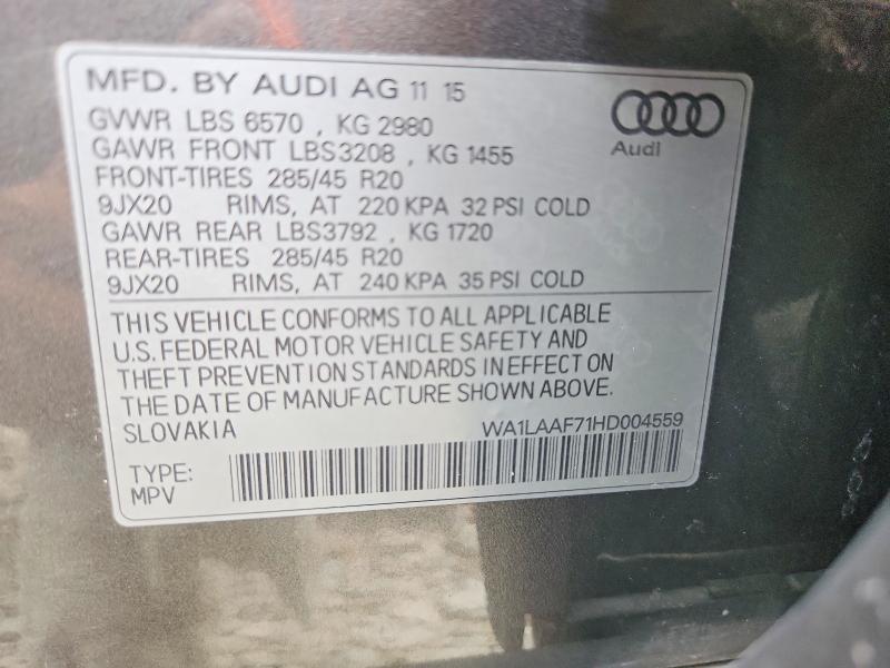 Aukcja sprzedaży 2017 Audi Q7, vin: WA1LAAF71HD004559, numer aukcji: 61579866