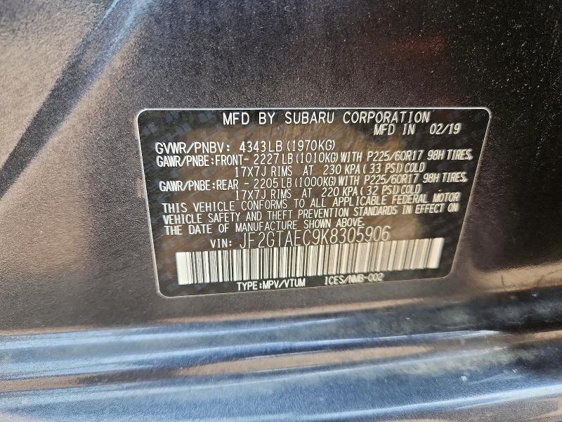 Продажа на аукционе авто 2019 Subaru Crosstrek, vin: JF2GTAEC9K8305906, номер лота: 60814446