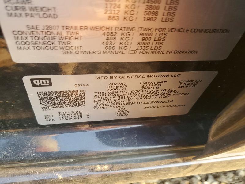 2024 Chevrolet Silverado მანქანა იყიდება აუქციონზე, vin: 1GCPDKEK0RZ283324, აუქციონის ნომერი: 60819176