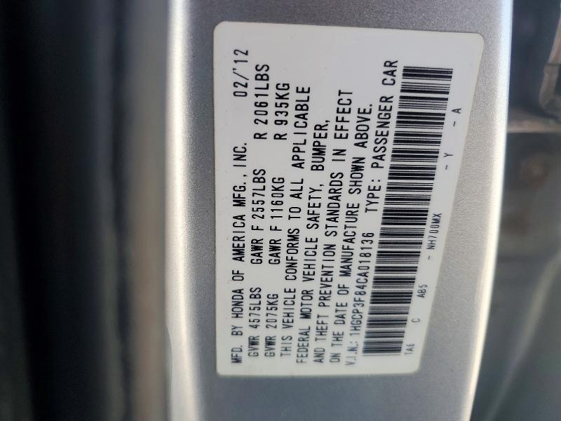 Aukcja sprzedaży 2012 Honda Accord, vin: 1HGCP3F84CA018136, numer aukcji: 60221186