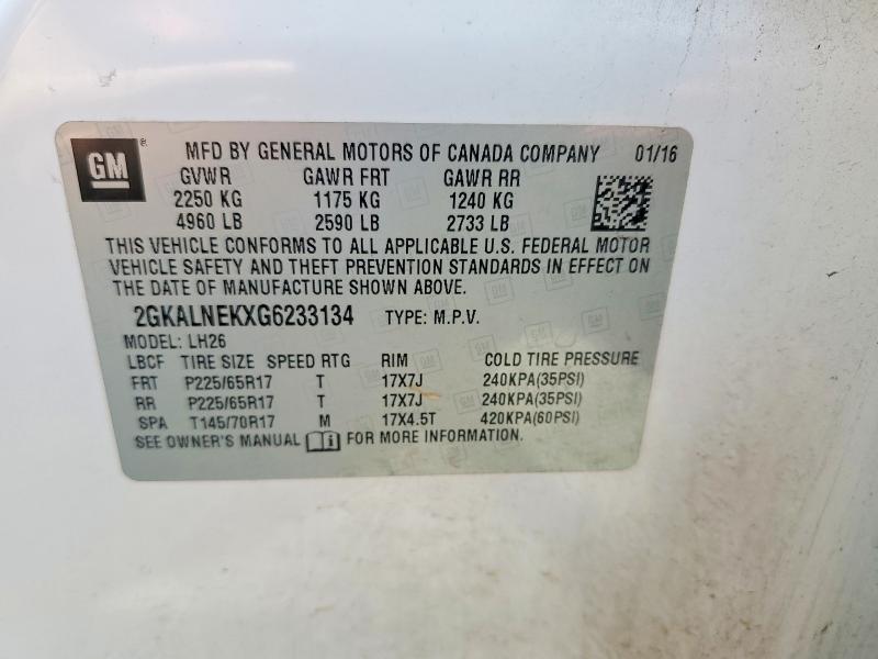62394966 :رقم المزاد ، 2GKALNEKXG6233134 vin ، 2016 Gmc Terrain مزاد بيع