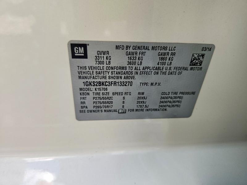 Aukcja sprzedaży 2015 Gmc Yukon, vin: 1GKS2BKC3FR133270, numer aukcji: 59735116