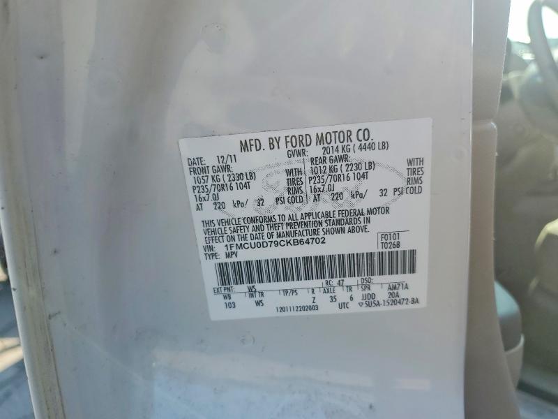 Aukcja sprzedaży 2012 Ford Escape, vin: 1FMCU0D79CKB64702, numer aukcji: 61337796