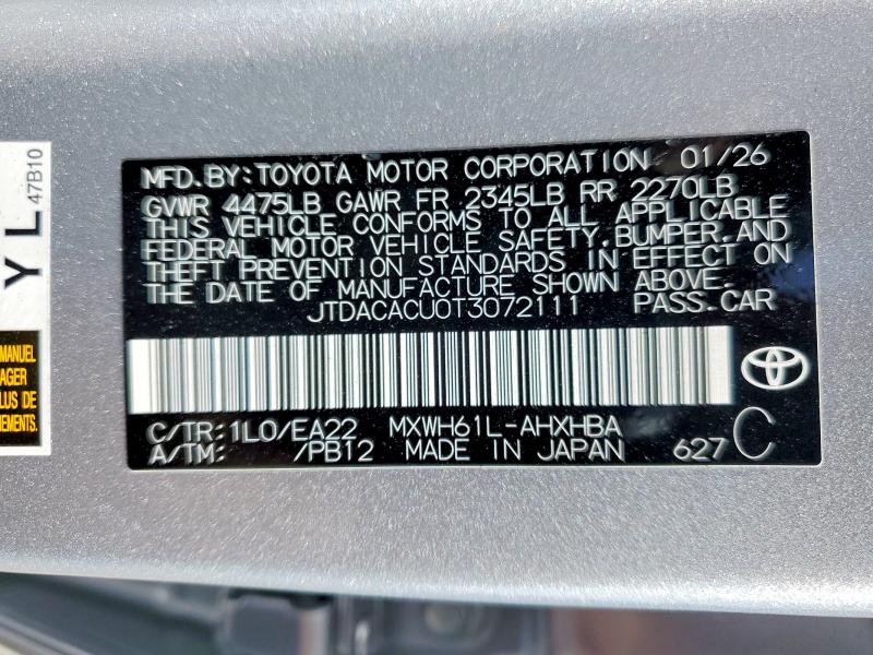 Продаж на аукціоні авто 2026 Toyota Prius Plug-in Hybrid, vin: JTDACACU0T3072111, номер лоту: 62749756