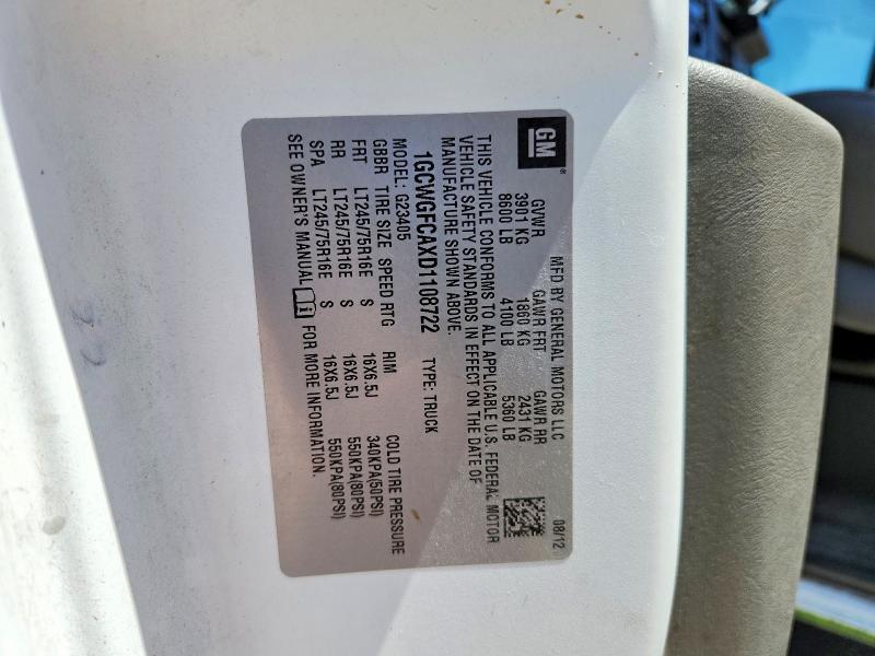 Продаж на аукціоні авто 2013 Chevrolet Express 2500, vin: 1GCWGFCAXD1108722, номер лоту: 62801826