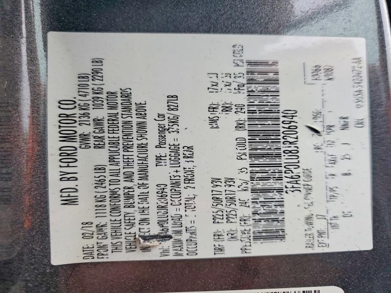 Aukcja sprzedaży 2018 Ford Fusion, vin: 3FA6P0LU8JR206940, numer aukcji: 59880916