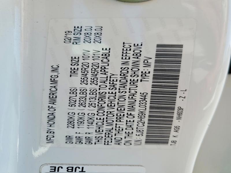 61318576 :رقم المزاد ، 5J8TC2H69KL033445 vin ، 2019 Acura Rdx مزاد بيع
