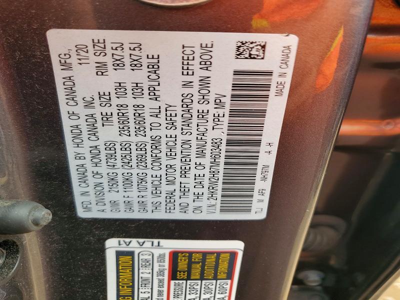 Aukcja sprzedaży 2021 Honda Cr-v, vin: 2HKRW2H87MH603483, numer aukcji: 61042296