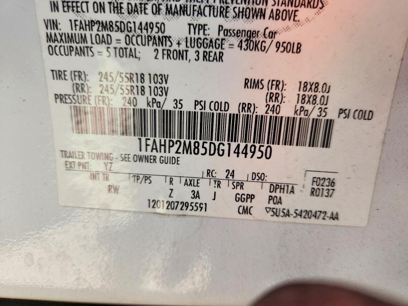 62096006 :رقم المزاد ، 1FAHP2M85DG144950 vin ، 2013 Ford Taurus مزاد بيع