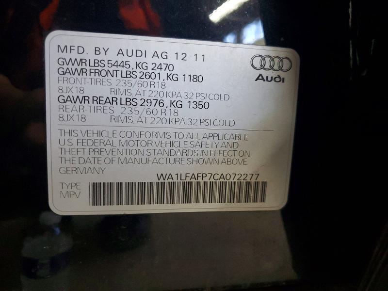 Продаж на аукціоні авто 2012 Audi Q5, vin: WA1LFAFP7CA072277, номер лоту: 59359016