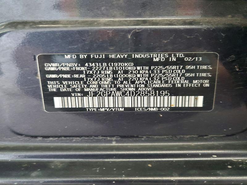 2013 Subaru Xv Crosstrek მანქანა იყიდება აუქციონზე, vin: JF2GPAWC4D2858195, აუქციონის ნომერი: 59400476