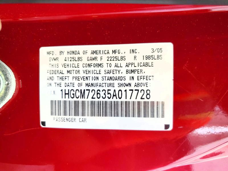 Продажа на аукционе авто 2005 Honda Accord, vin: 1HGCM72635A017728, номер лота: 61064246