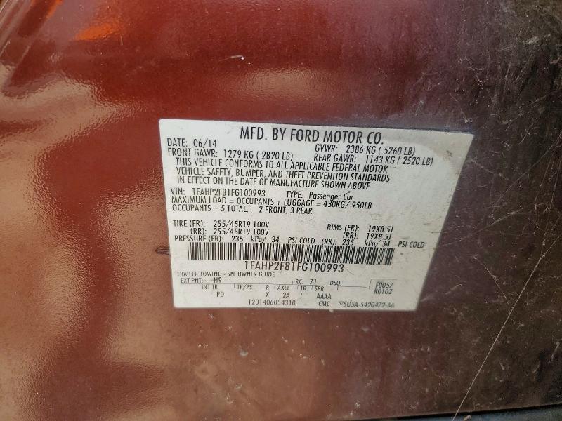 2015 Ford Taurus მანქანა იყიდება აუქციონზე, vin: 1FAHP2F81FG100993, აუქციონის ნომერი: 63394066