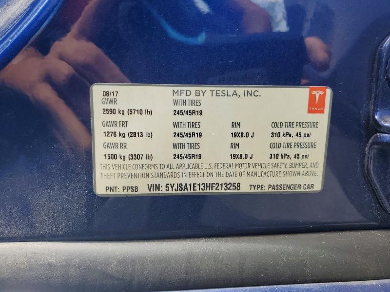 Aukcja sprzedaży 2017 Tesla Model S, vin: 5YJSA1E13HF213258, numer aukcji: 60254646