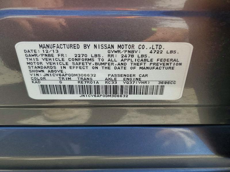 2013 Infiniti G37 Sedan მანქანა იყიდება აუქციონზე, vin: JN1CV6AP0DM306632, აუქციონის ნომერი: 61182446