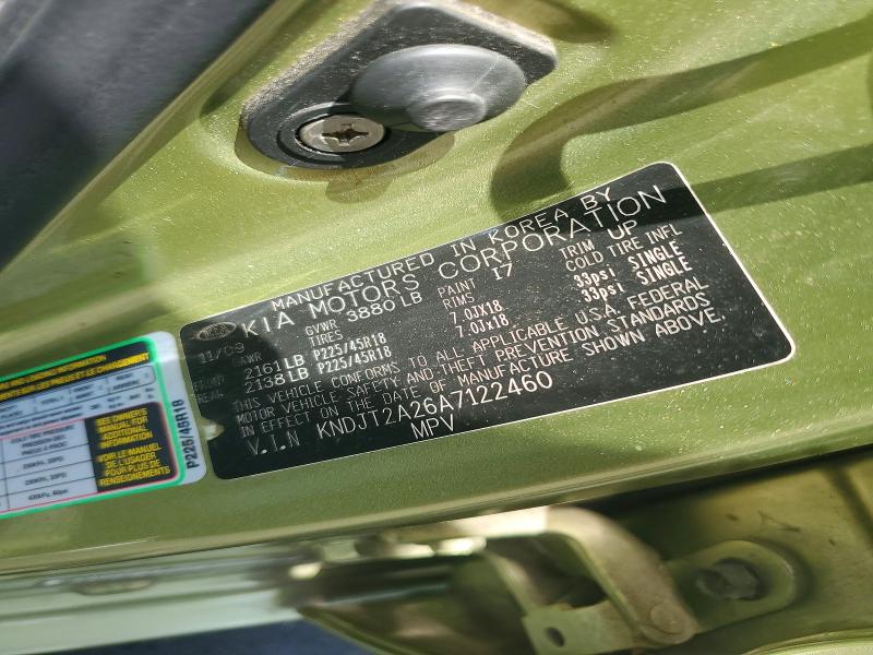 85609505 :رقم المزاد ، KNDJT2A26A7122460 vin ، 2010 Kia Soul مزاد بيع