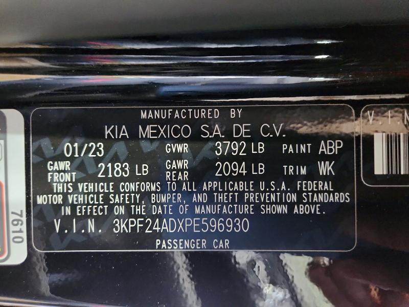 2023 Kia Forte მანქანა იყიდება აუქციონზე, vin: 3KPF24ADXPE596930, აუქციონის ნომერი: 62630966