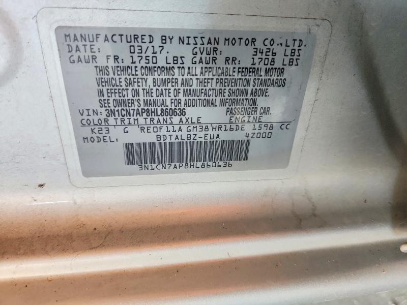 Aukcja sprzedaży 2017 Nissan Versa, vin: 3N1CN7AP8HL860636, numer aukcji: 62133576