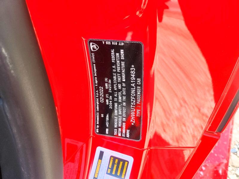 Aukcja sprzedaży 2022 Lamborghini Huracan, vin: ZHWUT5ZF0NLA19483, numer aukcji: 58326146