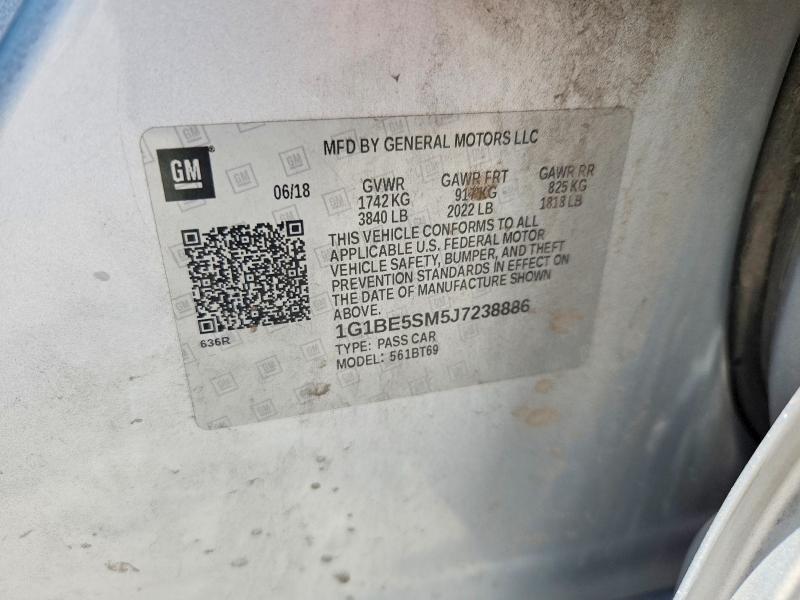 Продаж на аукціоні авто 2018 Chevrolet Cruze, vin: 1G1BE5SM5J7238886, номер лоту: 62718526