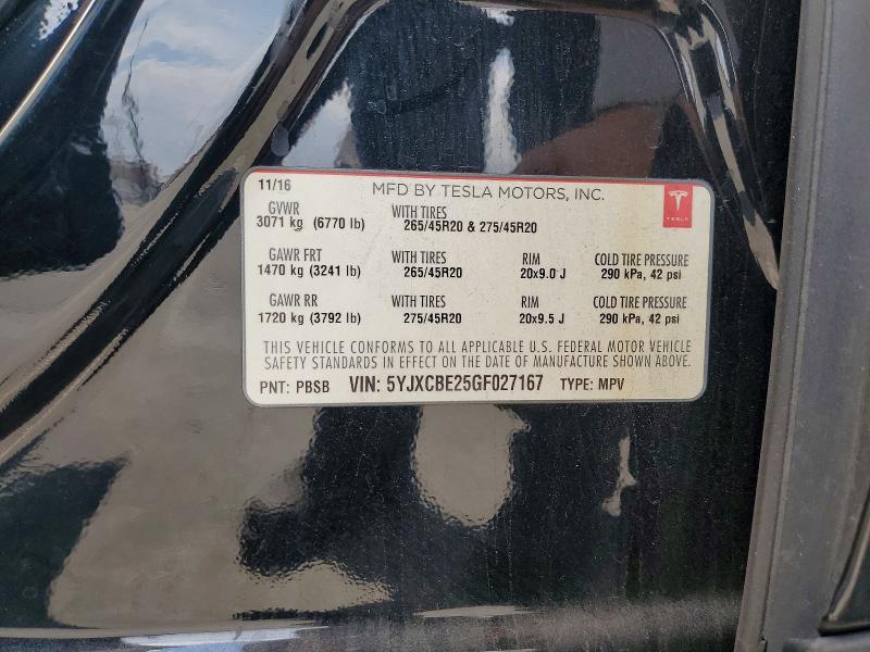61681546 :رقم المزاد ، 5YJXCBE25GF027167 vin ، 2016 Tesla Model X مزاد بيع