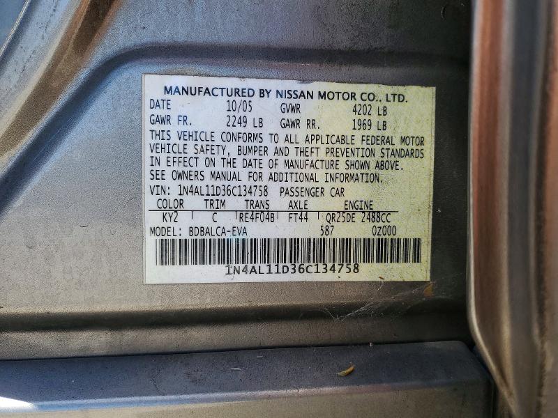 61814626 :رقم المزاد ، 1N4AL11D36C134758 vin ، 2006 Nissan Altima مزاد بيع