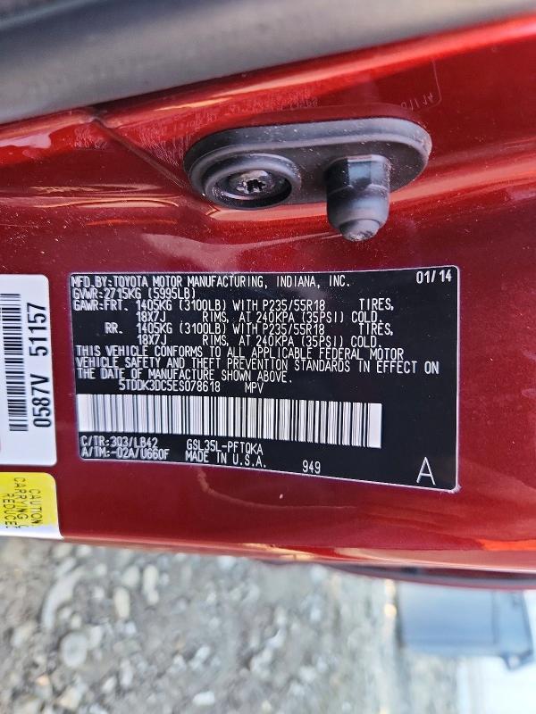 Aukcja sprzedaży 2014 Toyota Sienna, vin: 5TDDK3DC5ES078618, numer aukcji: 63250256