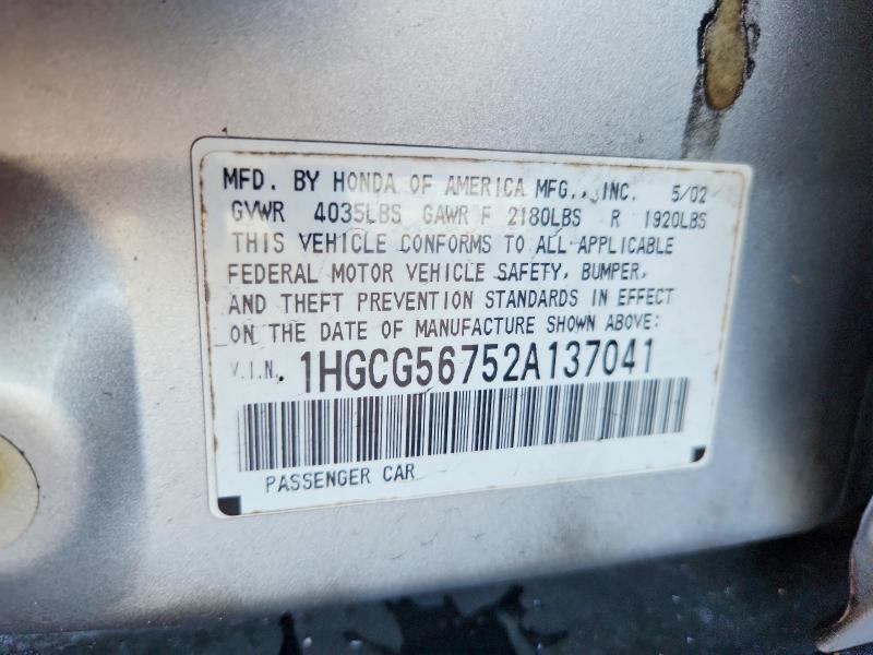 Продаж на аукціоні авто 2002 Honda Accord, vin: 1HGCG56752A137041, номер лоту: 59849096