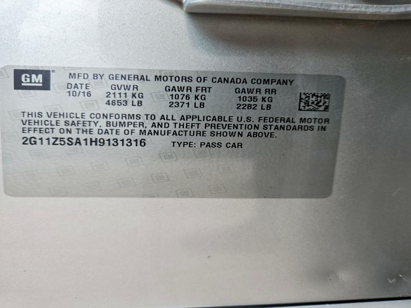 Продаж на аукціоні авто 2017 Chevrolet Impala, vin: 2G11Z5SA1H9131316, номер лоту: 60167466