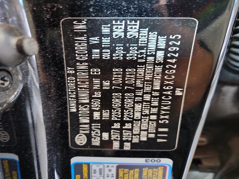 Aukcja sprzedaży 2012 Kia Sorento, vin: 5XYKUCA6XCG242925, numer aukcji: 61608836