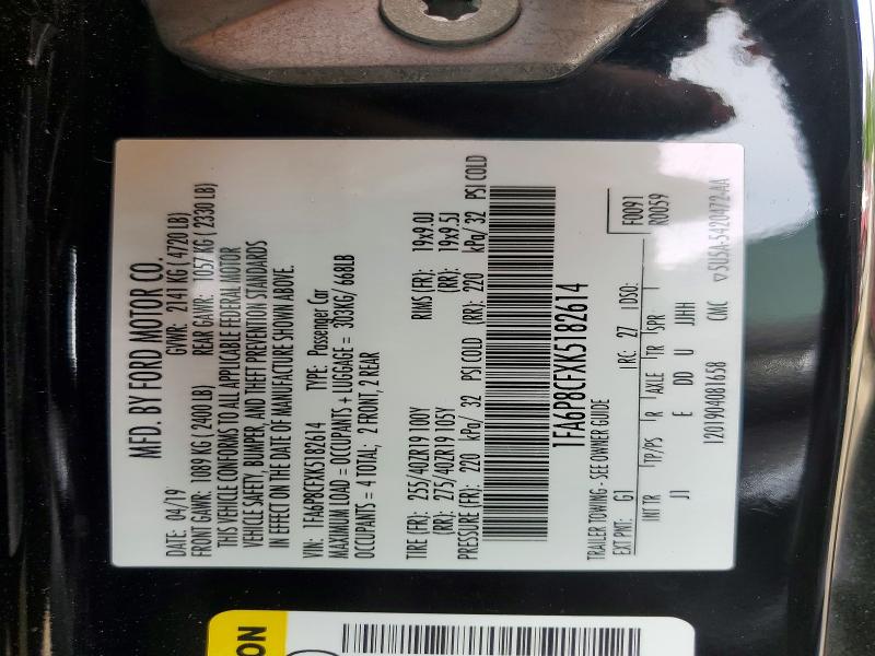 2019 Ford Mustang მანქანა იყიდება აუქციონზე, vin: 1FA6P8CFXK5182614, აუქციონის ნომერი: 62000036