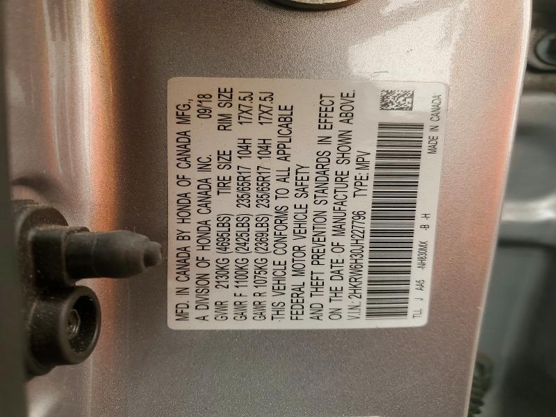 61424806 :رقم المزاد ، 2HKRW6H30JH227796 vin ، 2018 Honda Cr-v مزاد بيع