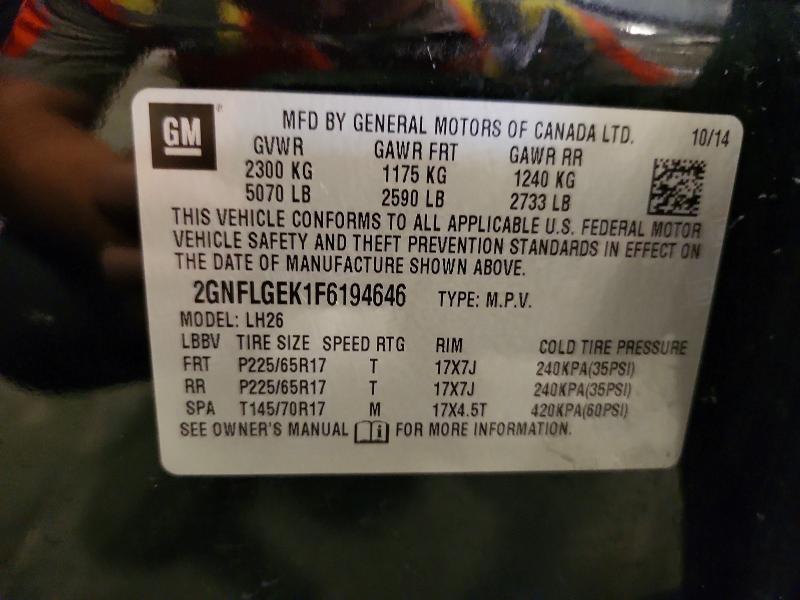 62489116 :رقم المزاد ، 2GNFLGEK1F6194646 vin ، 2015 Chevrolet Equinox مزاد بيع