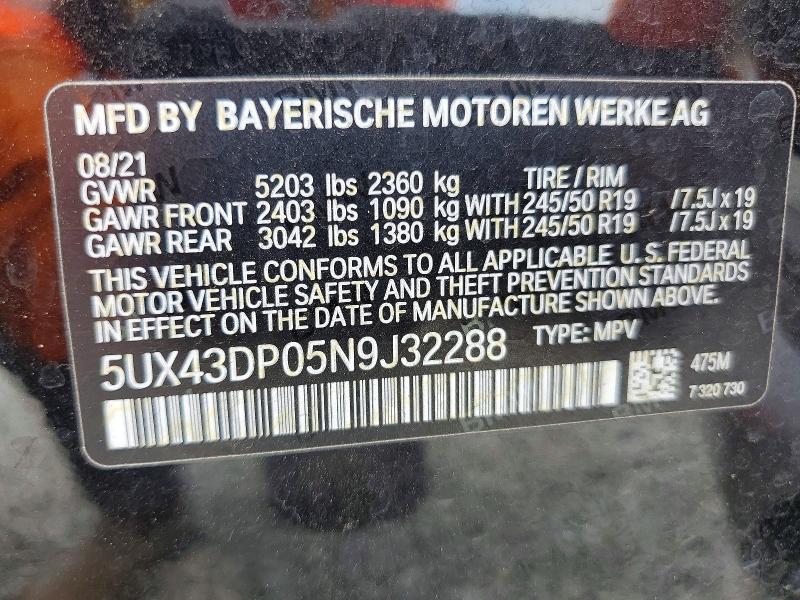 Продаж на аукціоні авто 2022 Bmw X3, vin: 5UX43DP05N9J32288, номер лоту: 62118066
