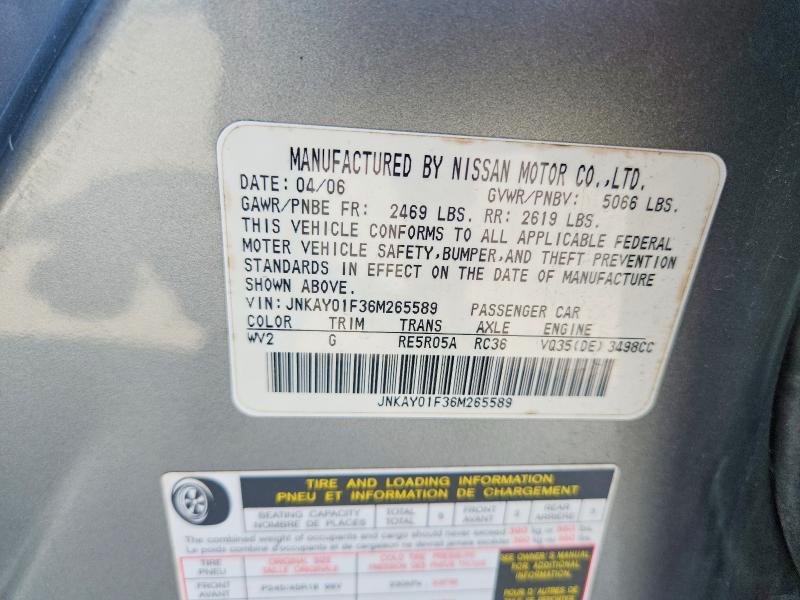 61759276 :رقم المزاد ، JNKAY01F36M265589 vin ، 2006 Infiniti M35 مزاد بيع