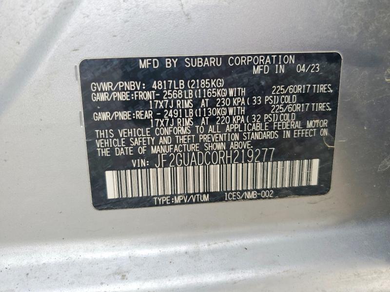 Продажа на аукционе авто 2024 Subaru Crosstrek, vin: JF2GUADC0RH219277, номер лота: 61224756